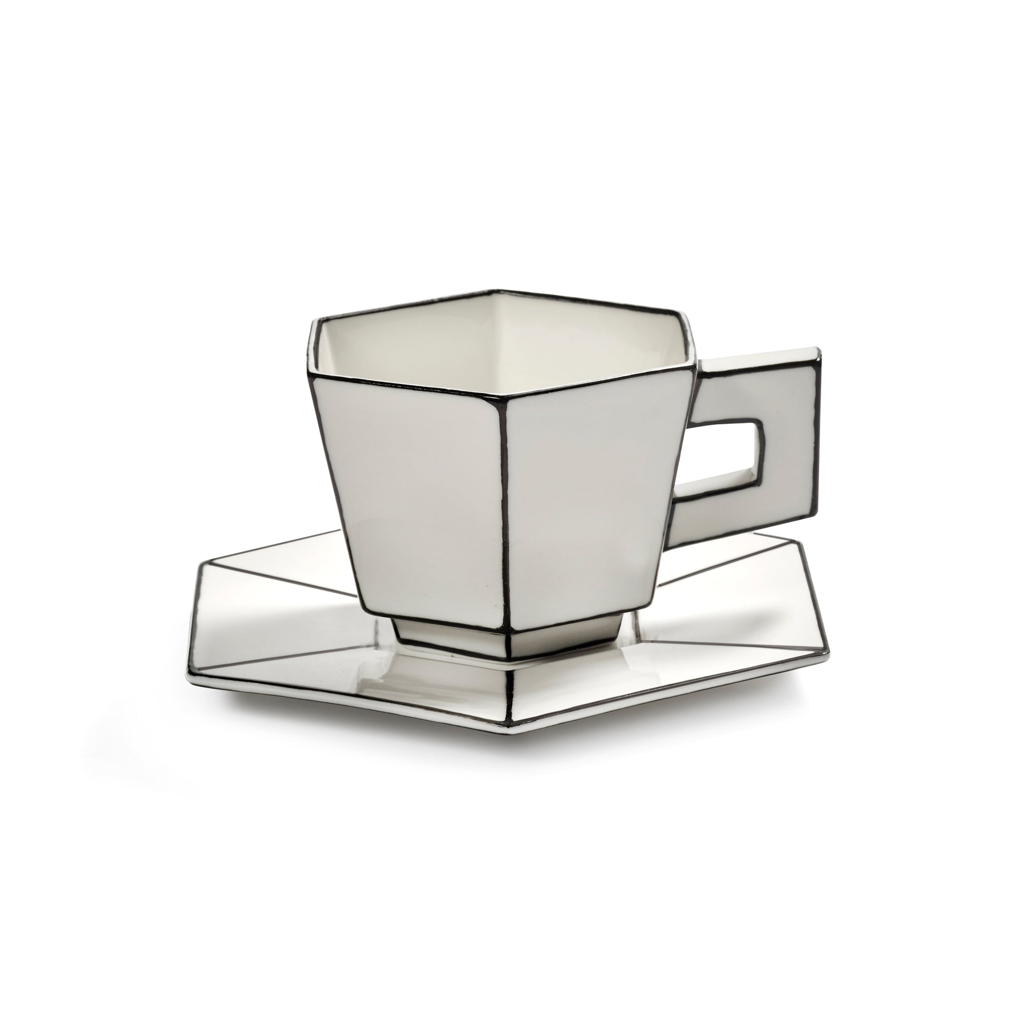 CAPPUCCINO CUP + SAUCER WHITE/BLACK