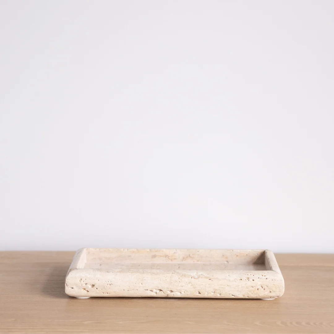 Beige Travertine Rectangular Edged Vanity Tray