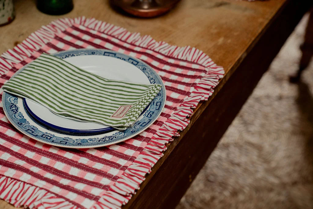 Khaki and White Pinstripe Napkin x 4
