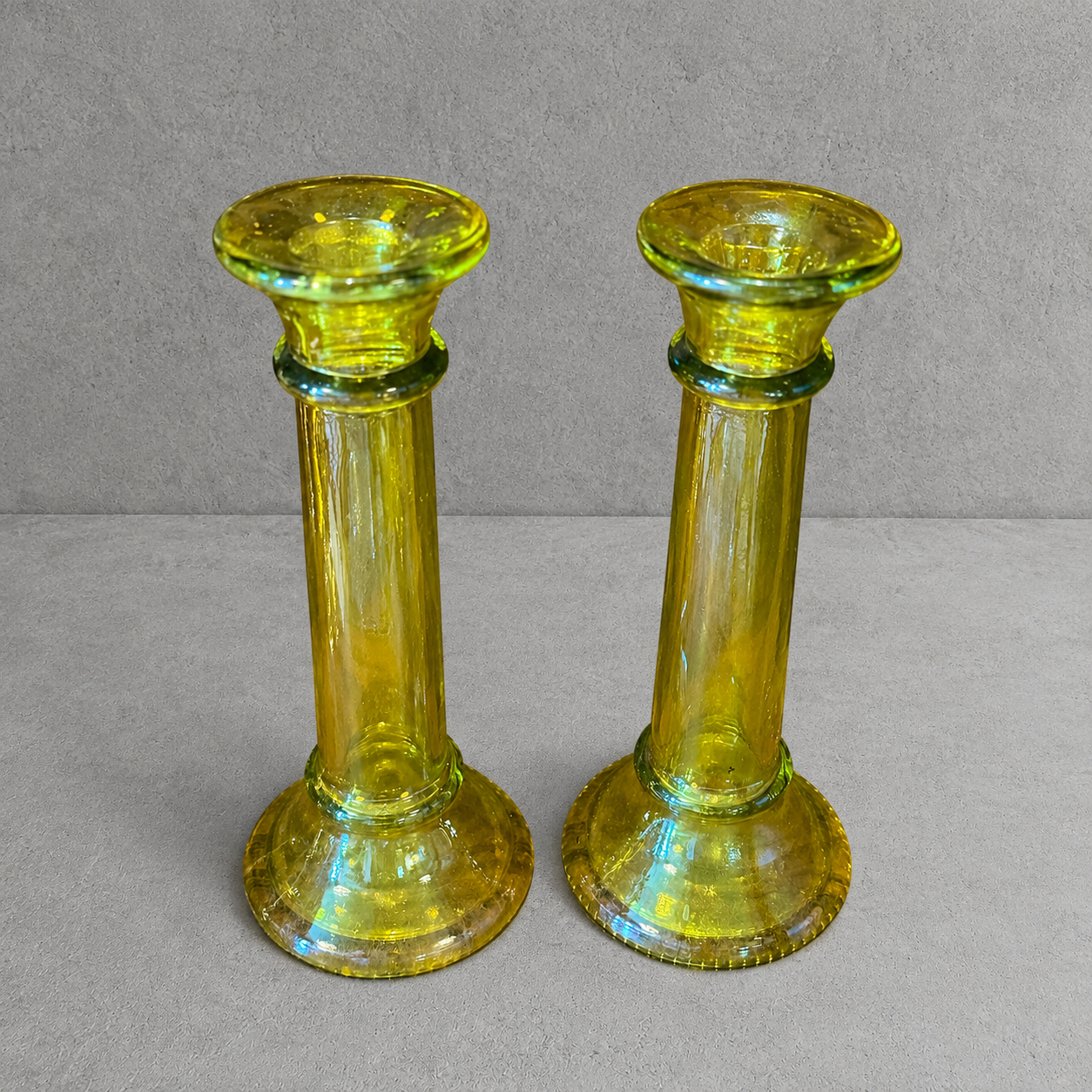 Pair of Vidrios San Miguel Spain Yellow Candle Holders (Set of 2)