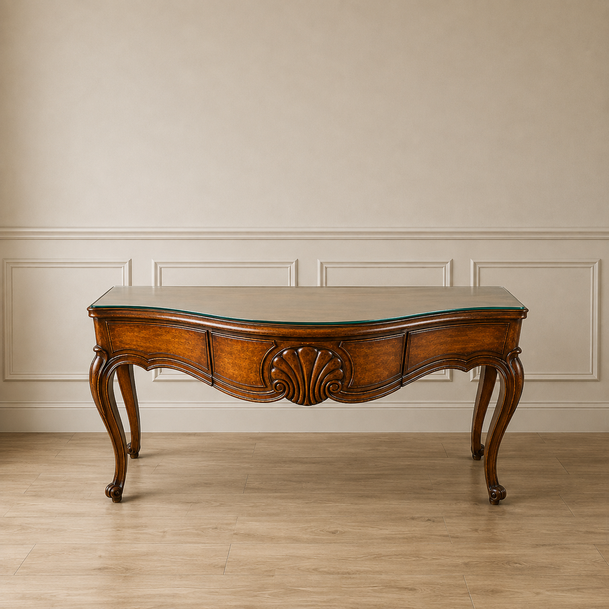 Walnut 3 Drawer Shell Console Motif Design