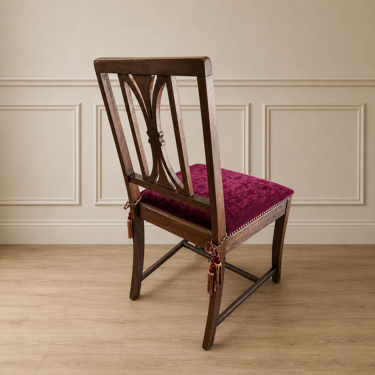 Vintage Burgundy Velvet Pierced-Back Dining Chair