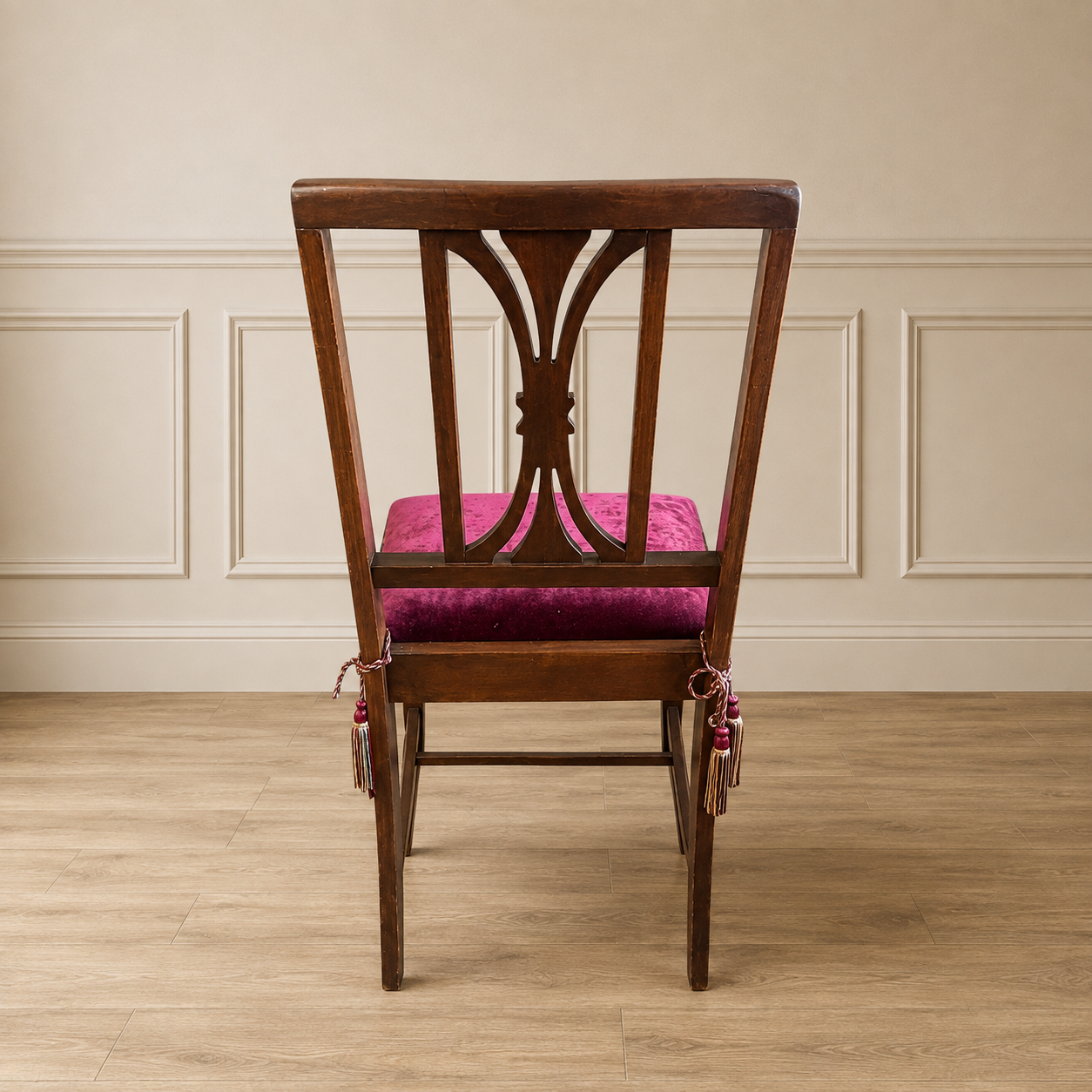 Vintage Burgundy Velvet Pierced-Back Dining Chair