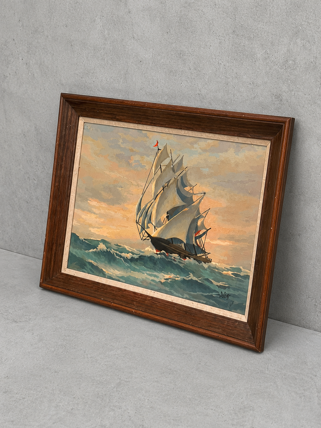 Vintage Oil Painting of Nautical Clipper Ship
