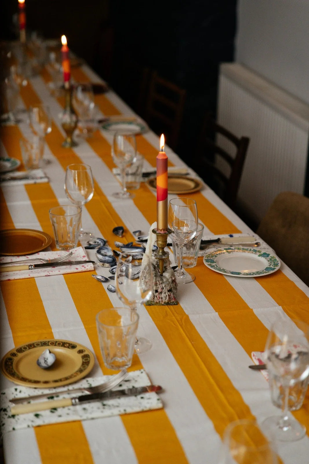 Yellow and White Stripe Tablecloth