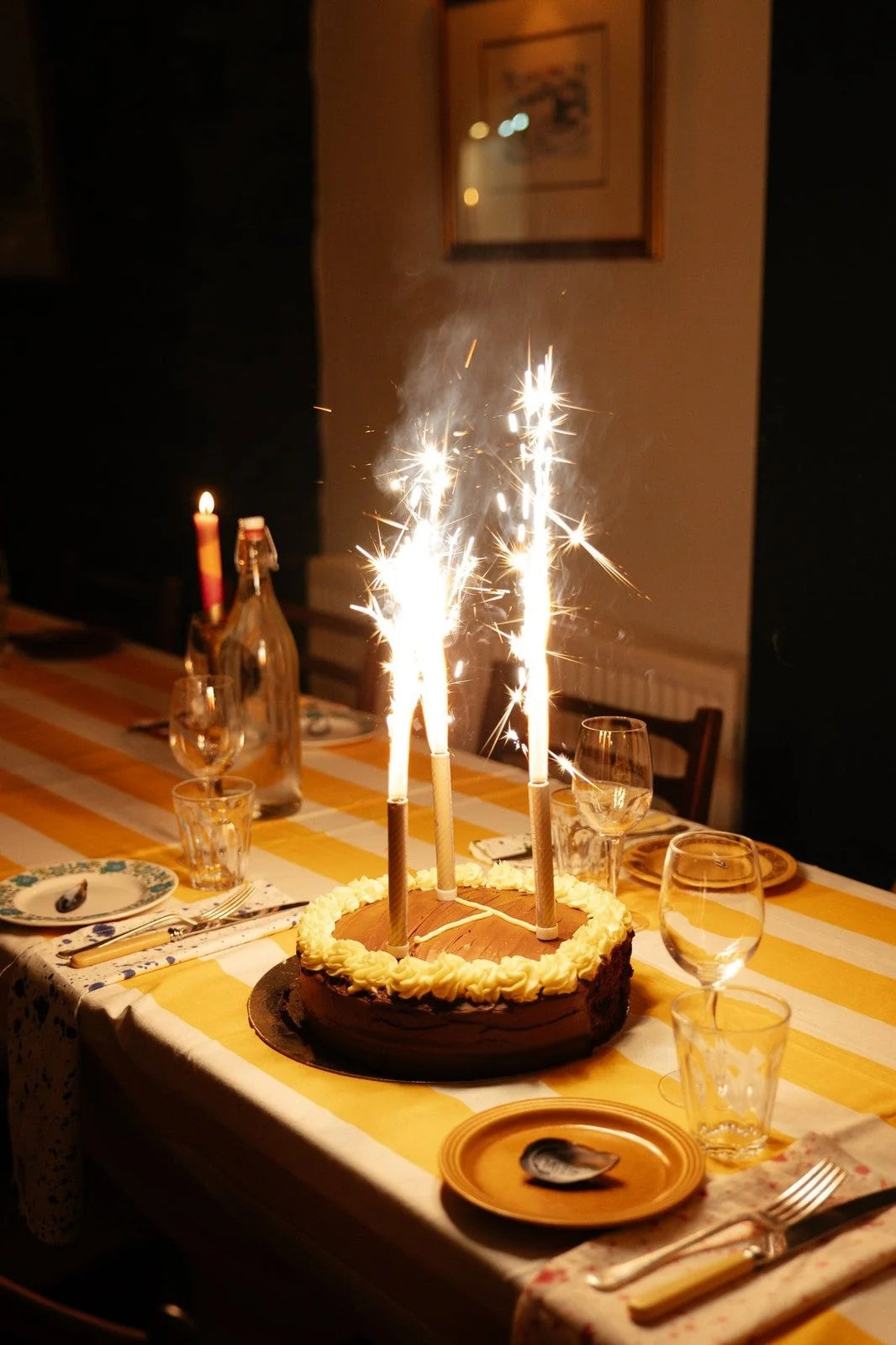 Yellow and White Stripe Tablecloth