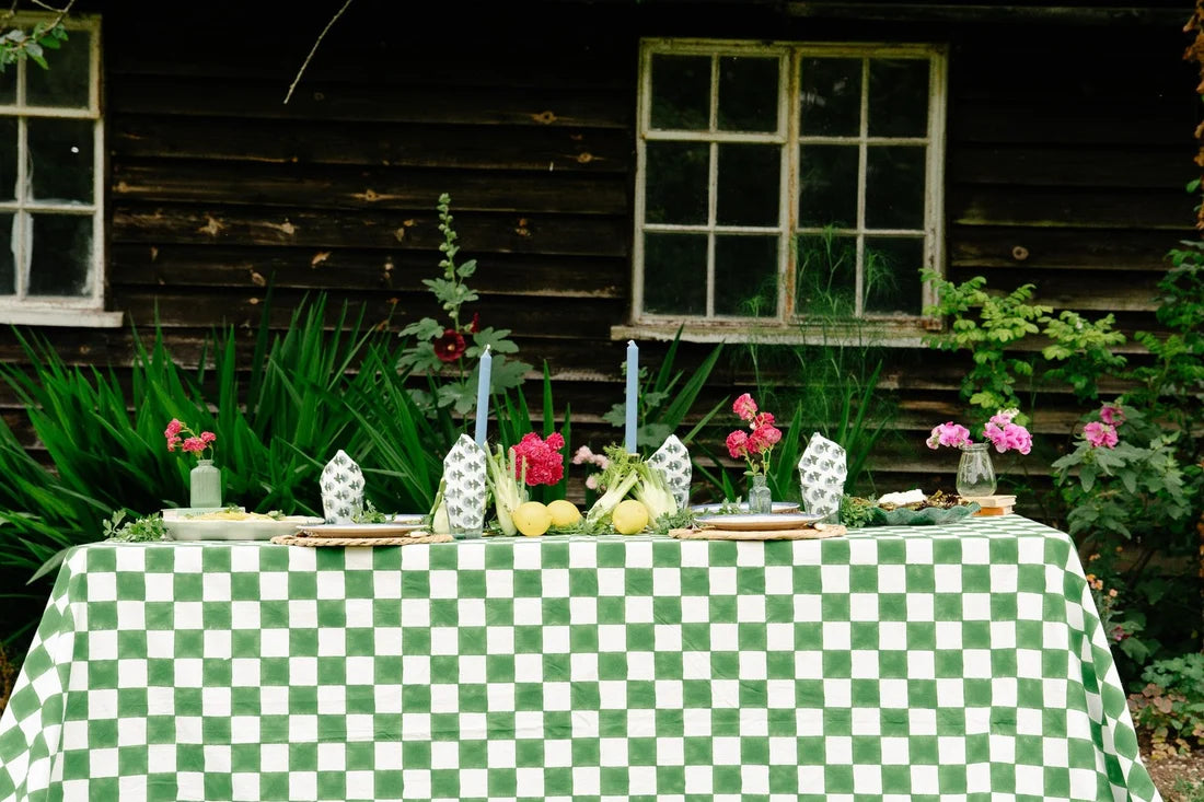 Green & White Checkerboard Tablecloth