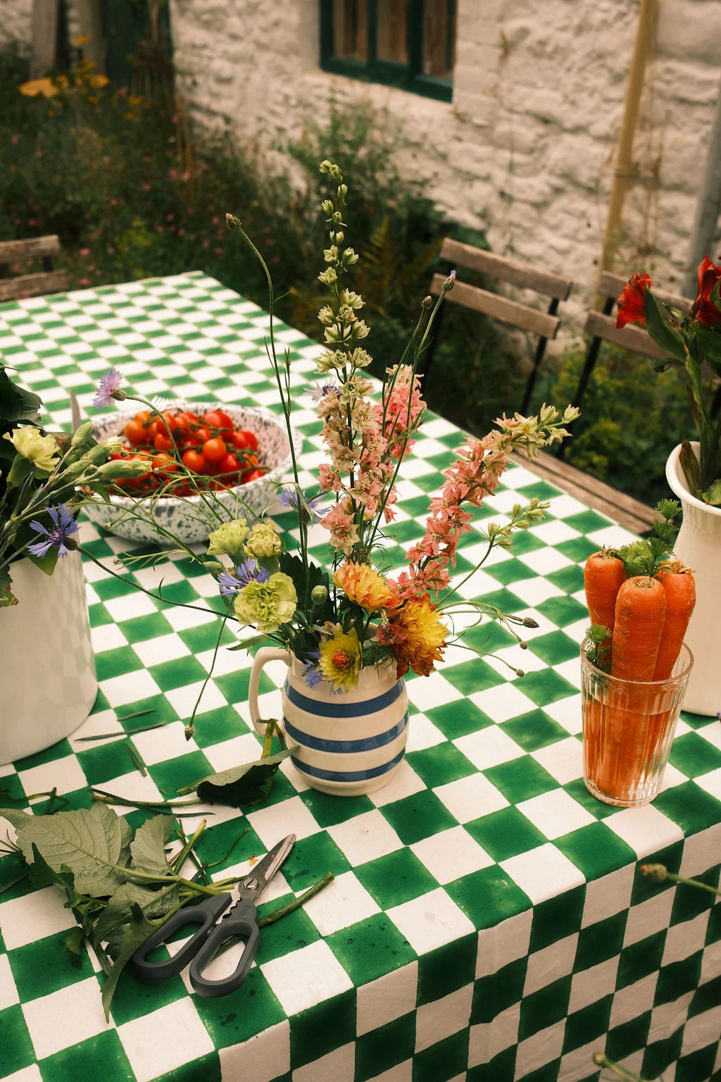 Green & White Checkerboard Tablecloth