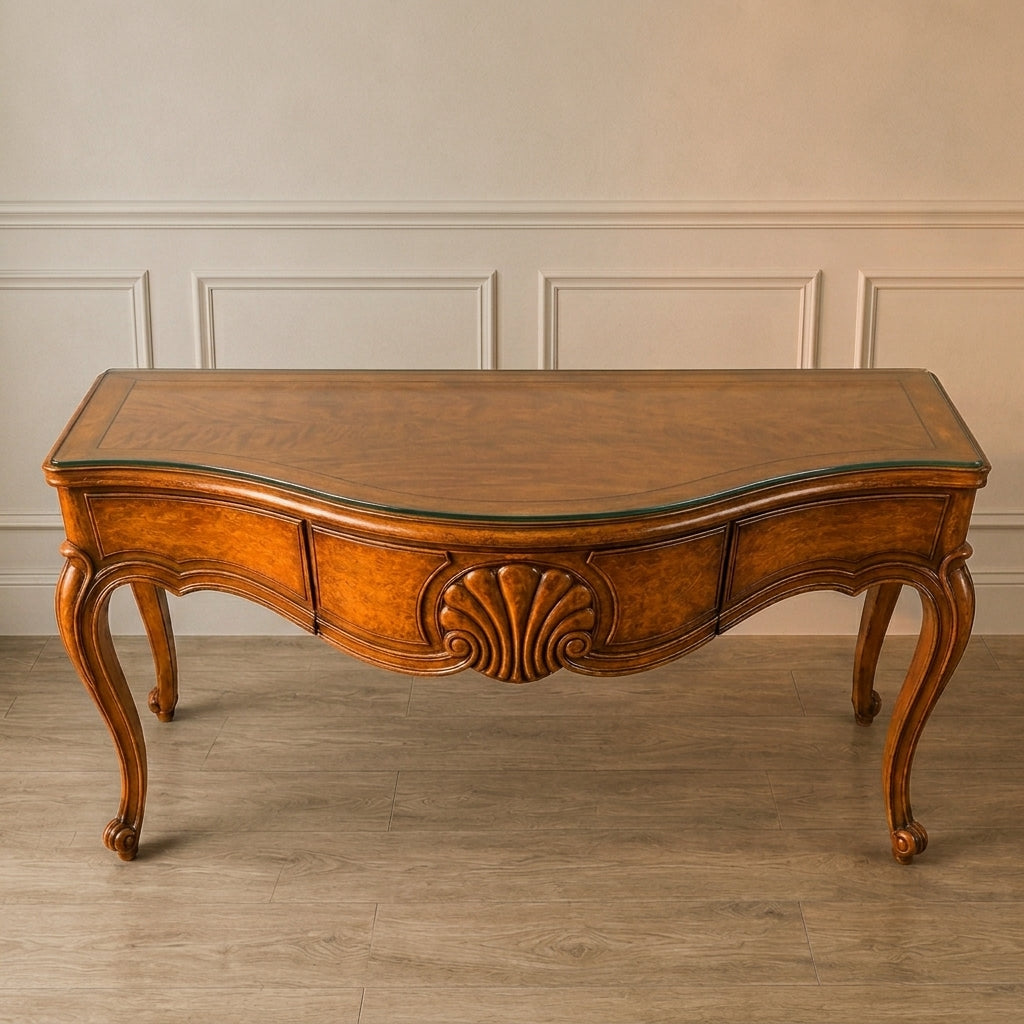 Walnut 3 Drawer Shell Console Motif Design
