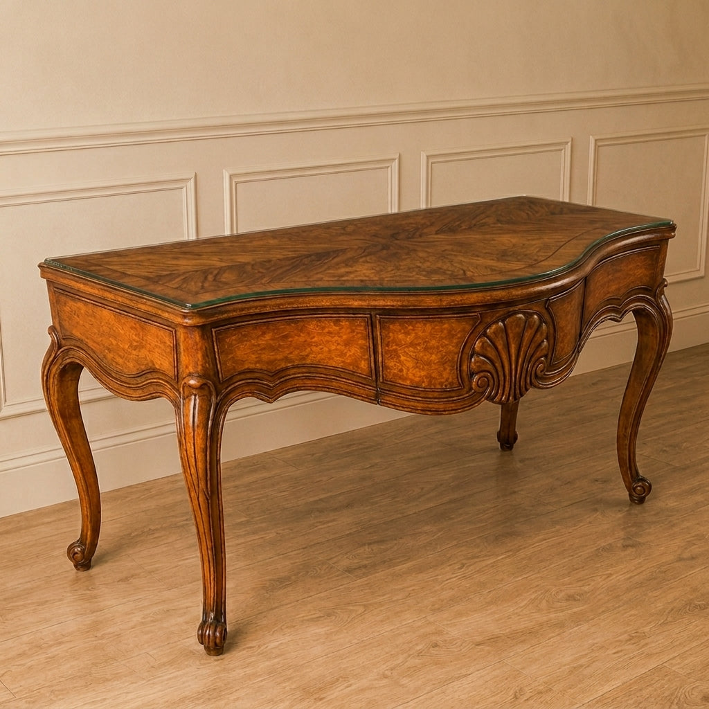 Walnut 3 Drawer Shell Console Motif Design