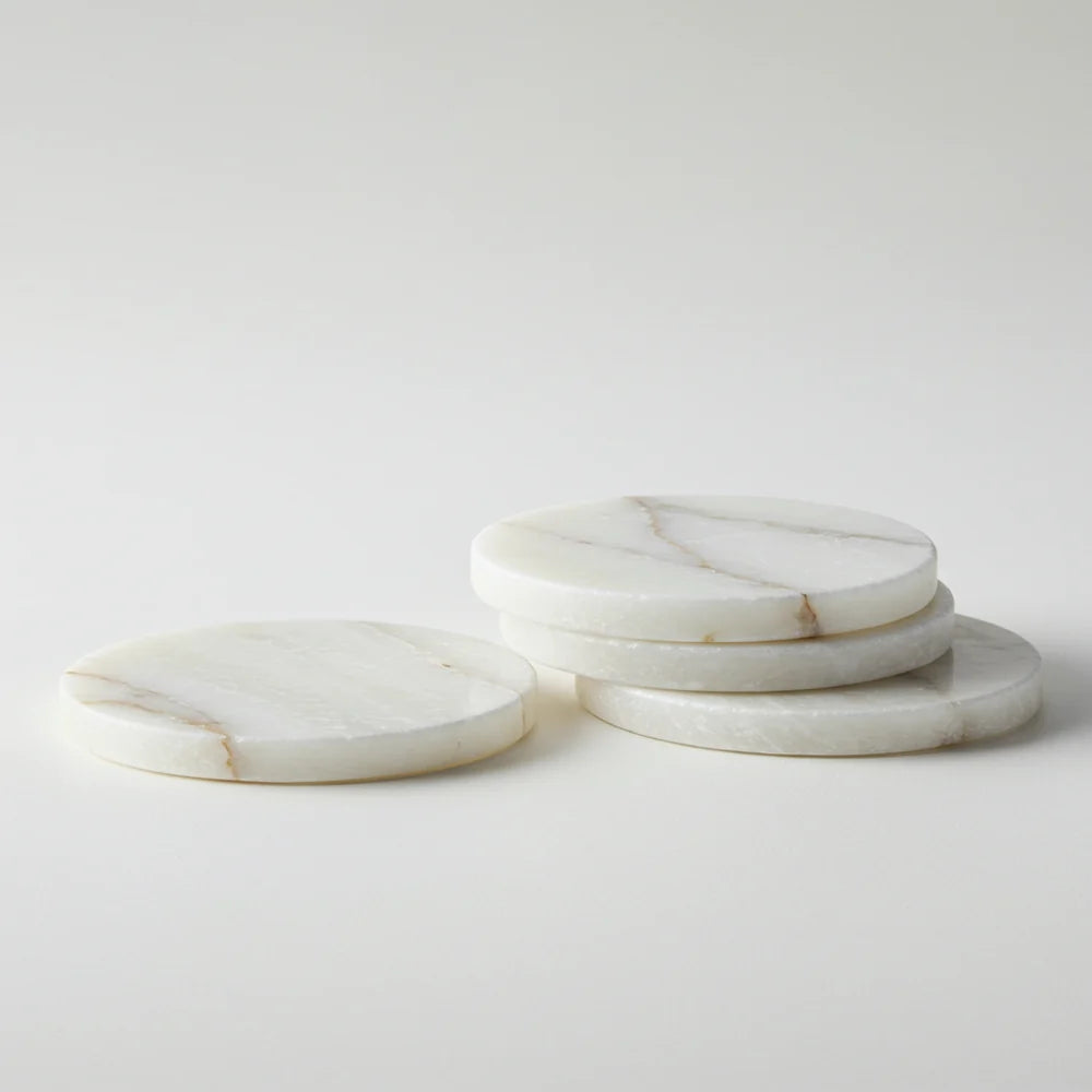 White Alabaster Coaster Set of 4