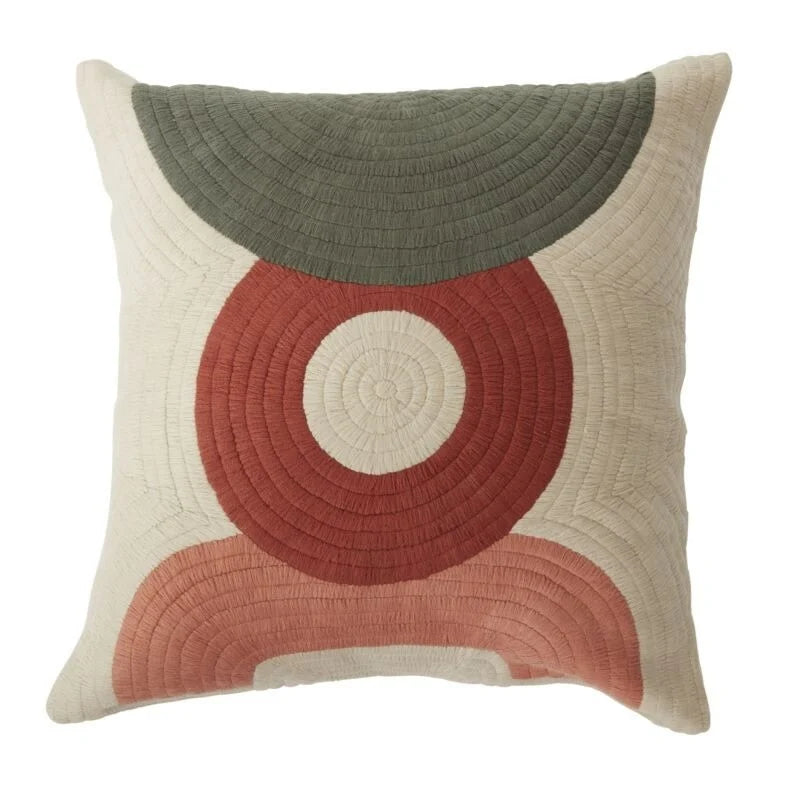 Monterrico 20 x 20 pillow with embroidered abstract design in warm earthy hues