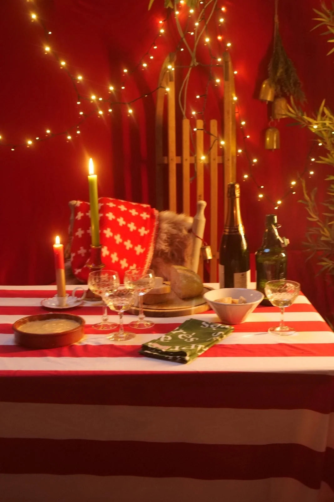 Red and White Stripe Tablecloth