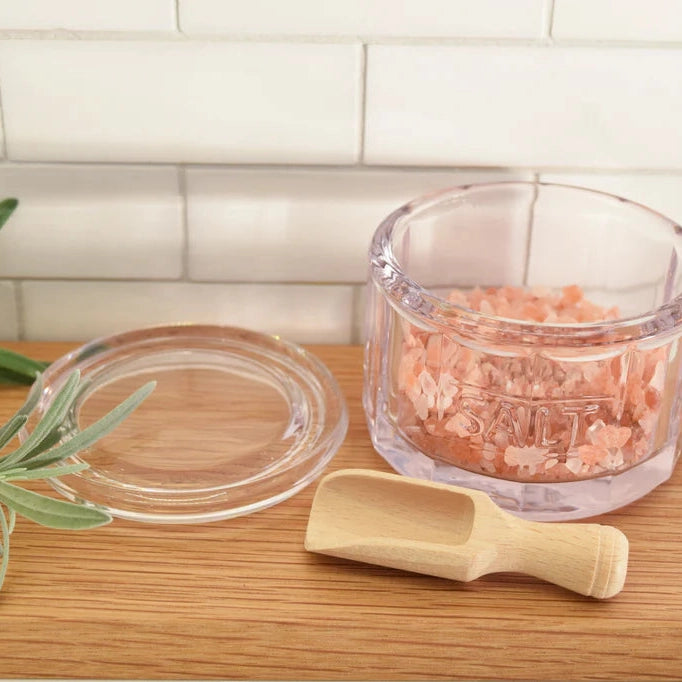 Glass Salt Pot with Wooden Scoop