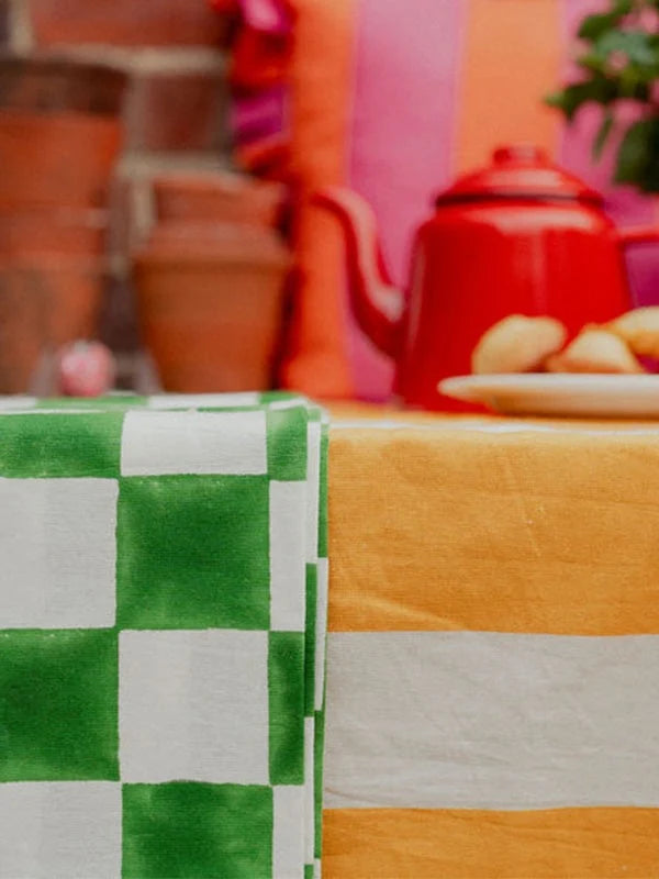 Yellow and White Stripe Tablecloth