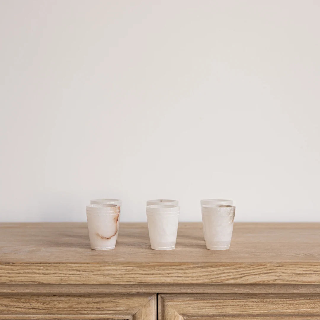 White Alabaster Shot Glasses Set of 6
