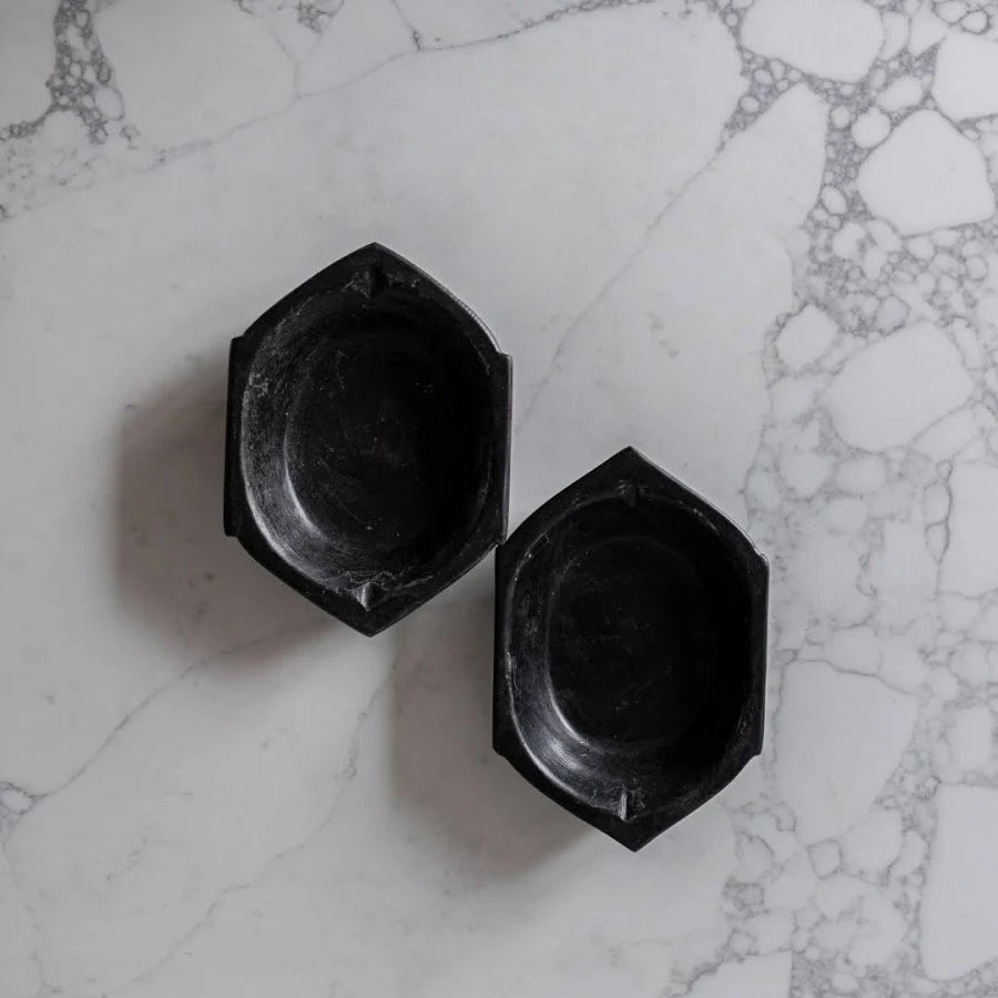 Vintage black marble bowl with sleek design for trinkets or tabletop styling