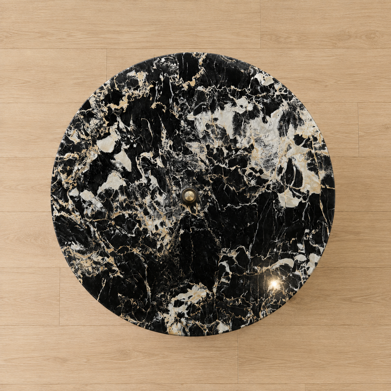 Round Marble and Wood Side Table