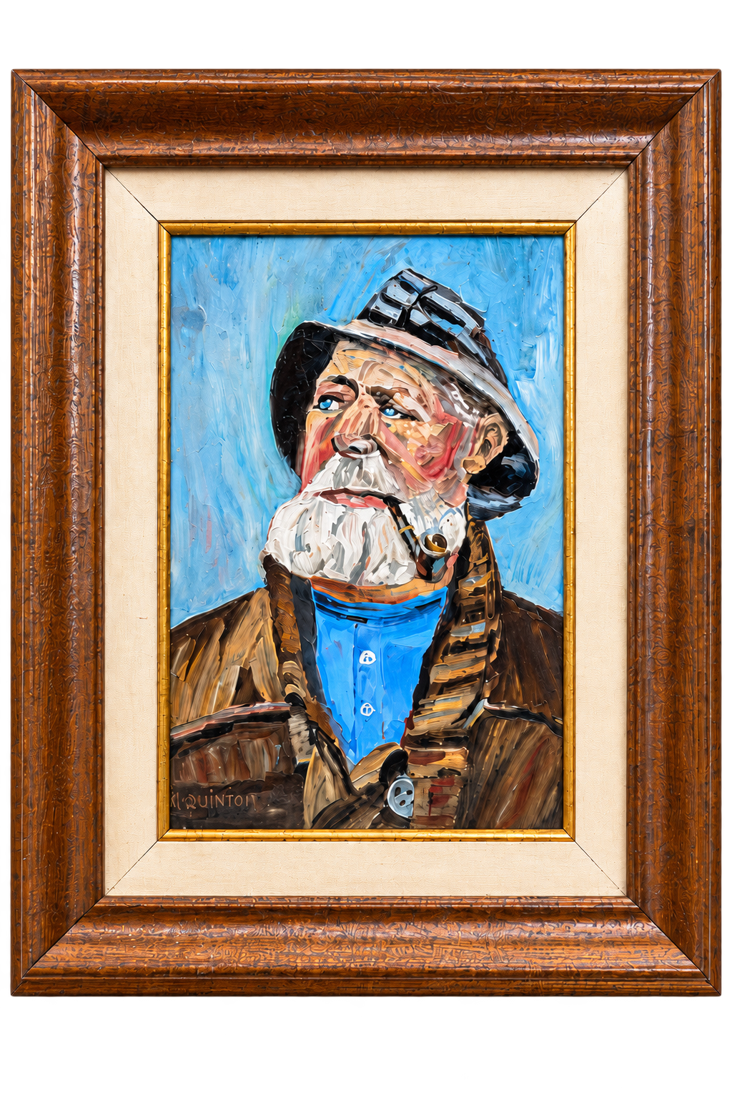 Man with Pipe in Wood Frame