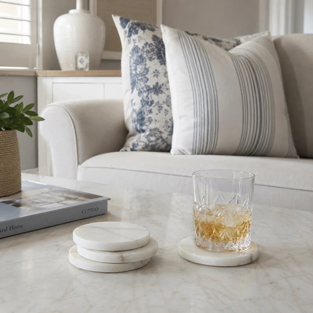 White Alabaster Coaster Set of 4