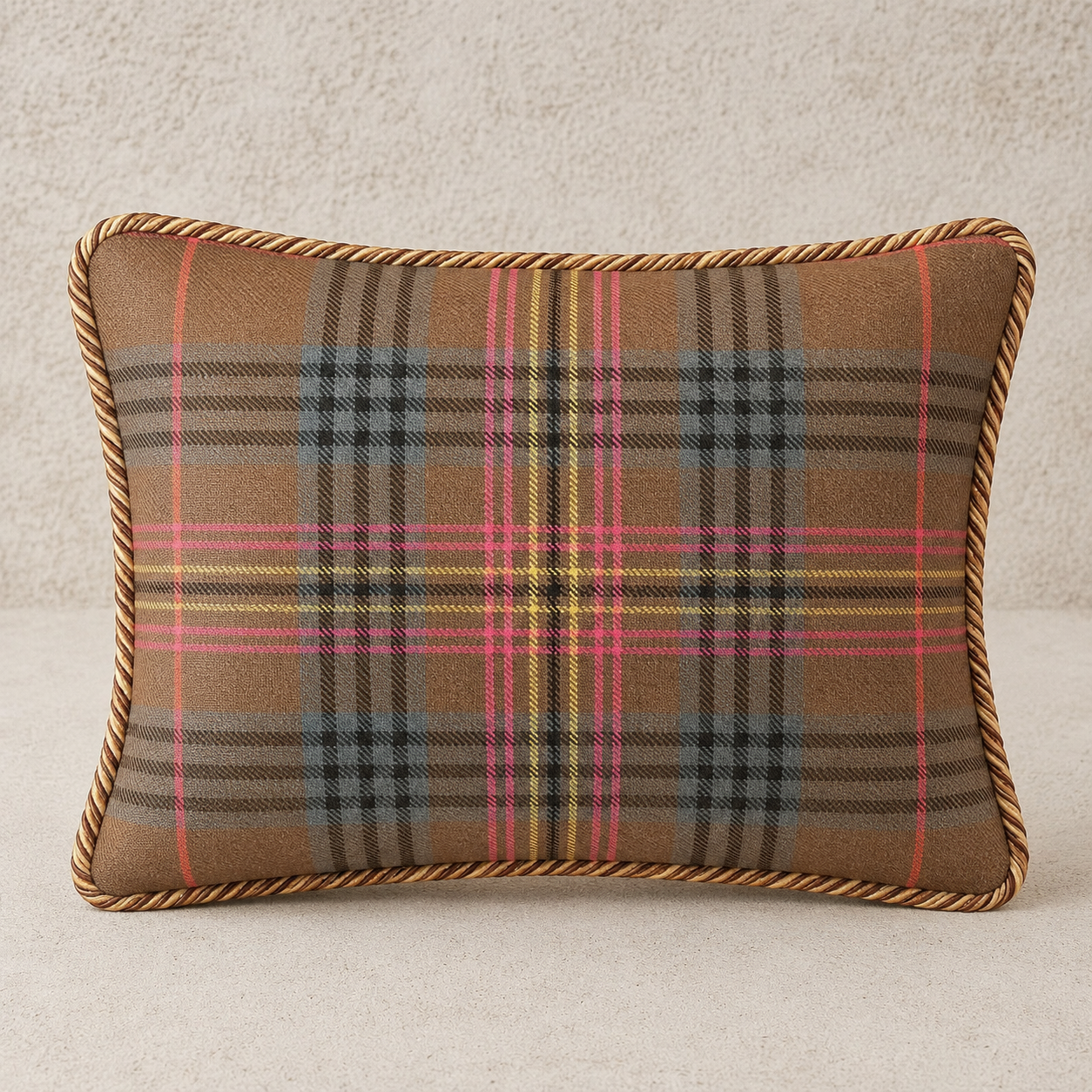 Custom Locharron Tartan and Velvet Back with Decorative Trim Accent Pillow