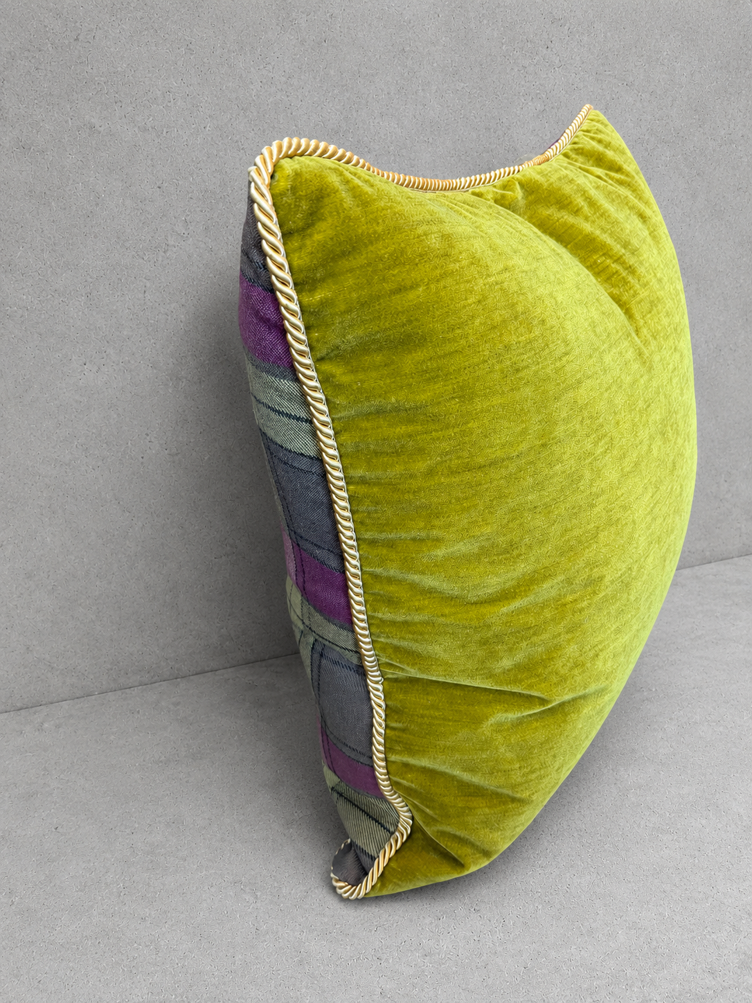 Raspberry and Yellow Velvet Double-Sided Tartan Pillow, Large