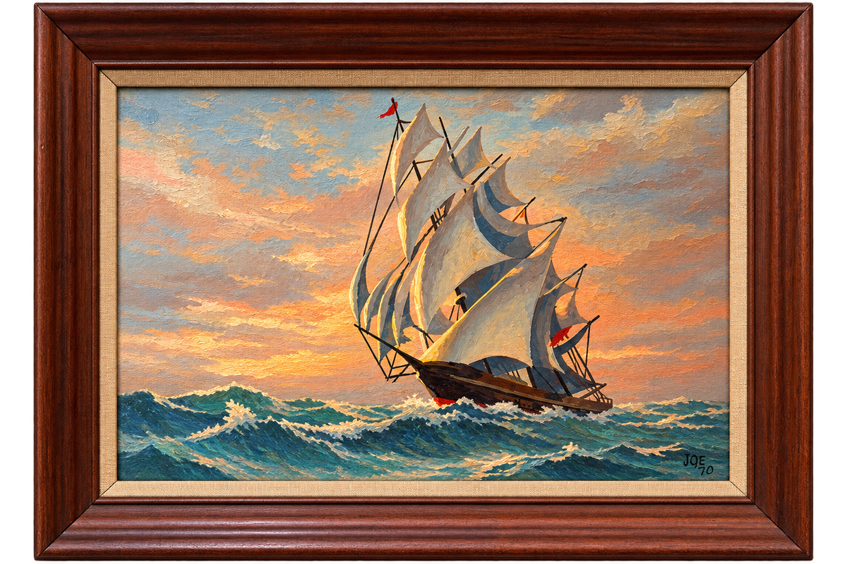 Vintage Oil Painting of Nautical Clipper Ship