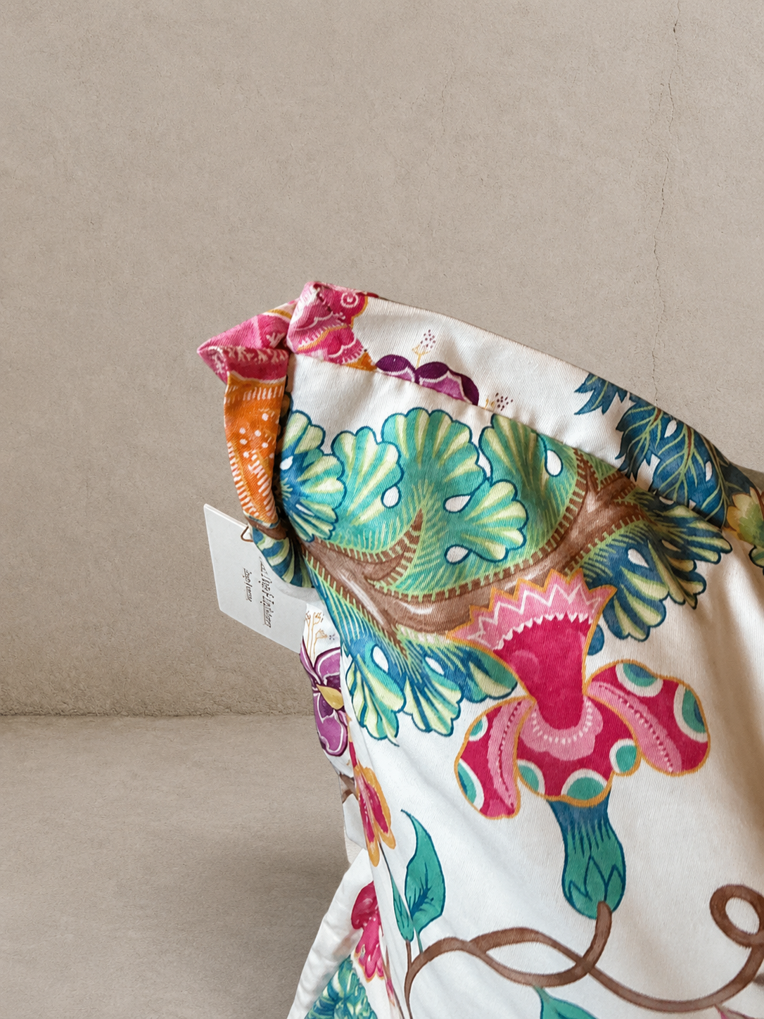 Vibrant Chinoiserie  Designer Fabric Floral Pillow, 21"x21`"