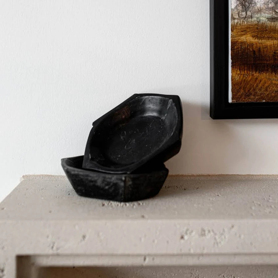 Vintage black marble bowl with sleek design for trinkets or tabletop styling