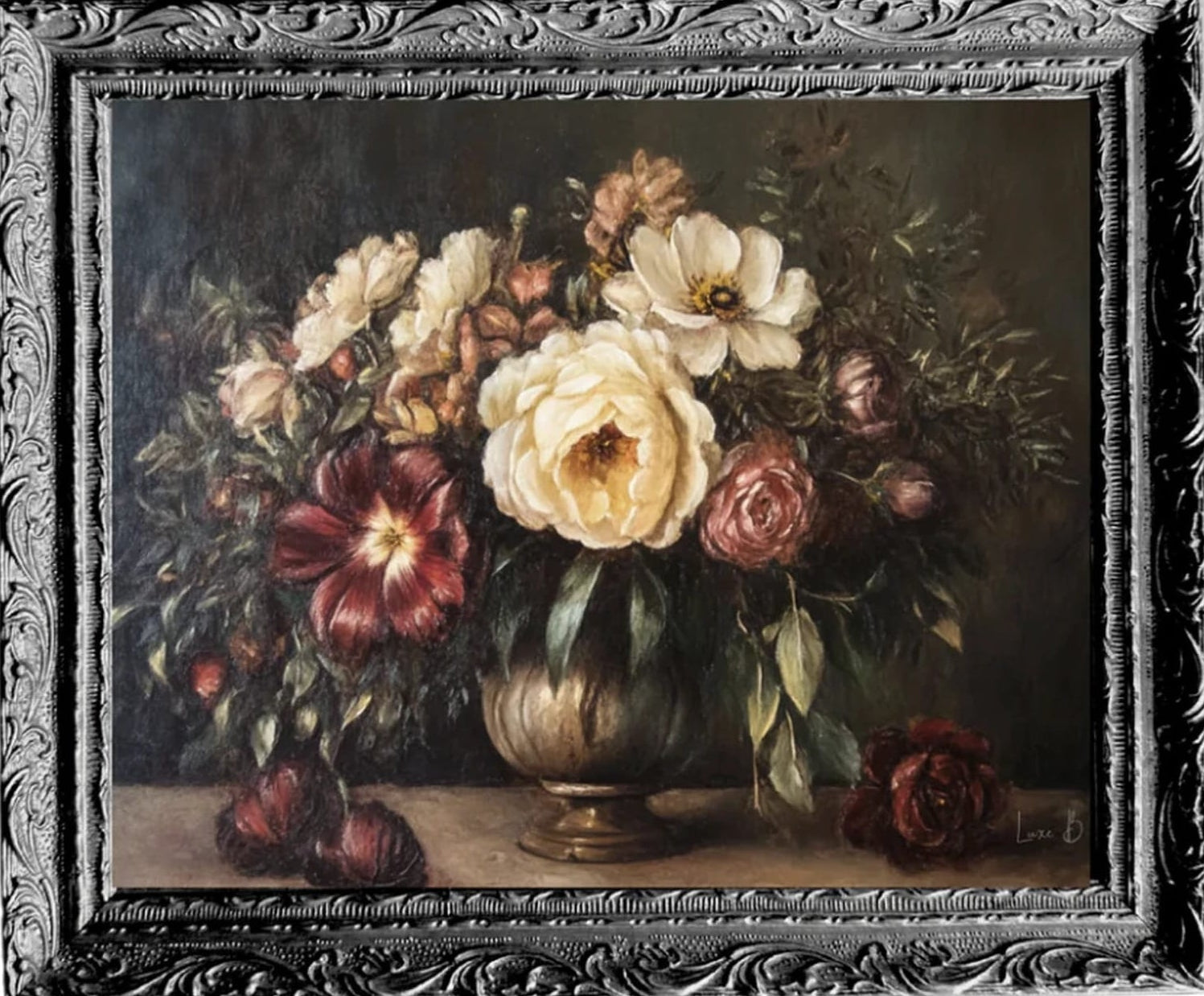 Vintage Floral Bouquet | French Black Mould Framed Art