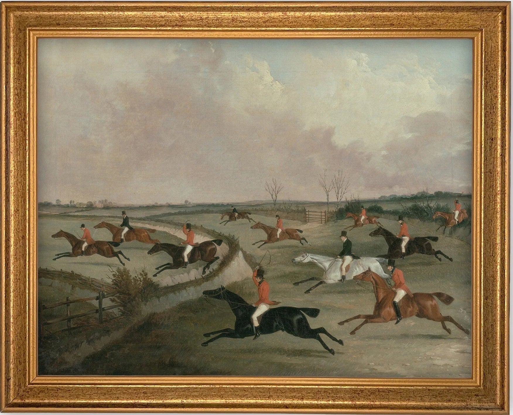 Vintage-style framed canvas art reproduction with patina, grain, cracking, and wear details
