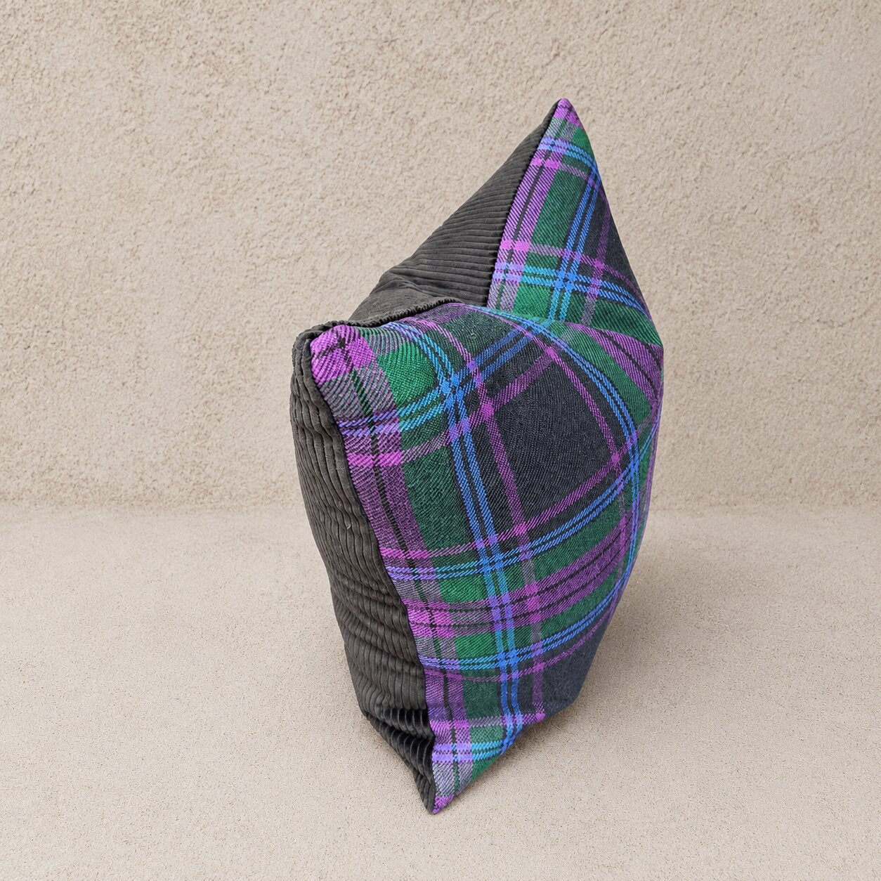 Locharron Highland Jewel Tartan and Midnight Velvet Corduroy Small Accent Pillow