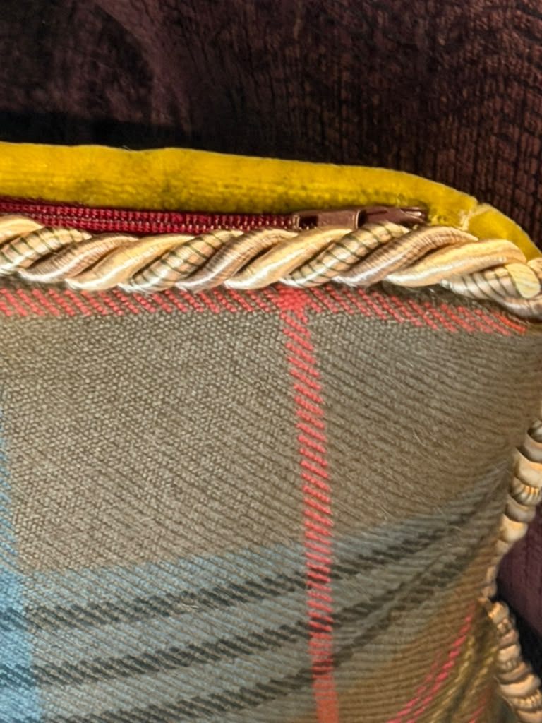 Custom Locharron Tartan and Velvet Back with Decorative Trim Accent Pillow